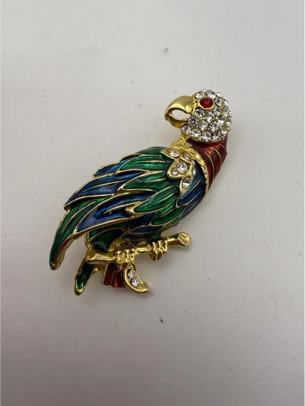 Vintage Parrot Brooch with Colorful Enamel and Rhinestones